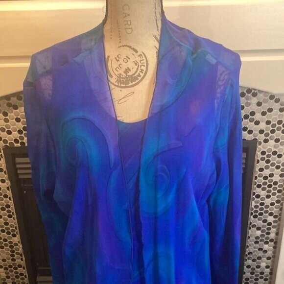 Simply silk blue and purple dress, size large, excellent used condition - Picture 2 of 11